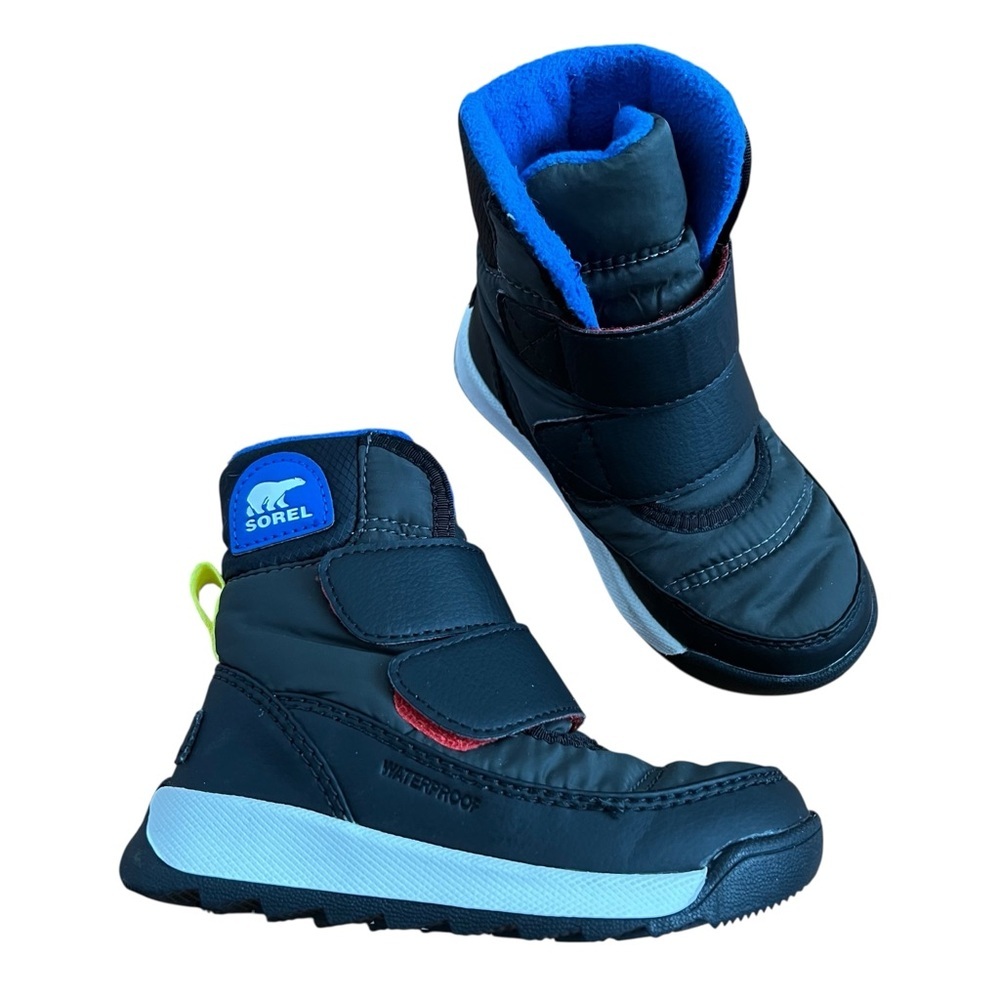 Sorel Whitney II Strap Waterproof Snow Boots Black Blue Size 8 Toddler